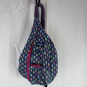 KAVU Backpack Crossbody Sling Rope Bag Blue Multicolored Ice Cream Summer Retire
